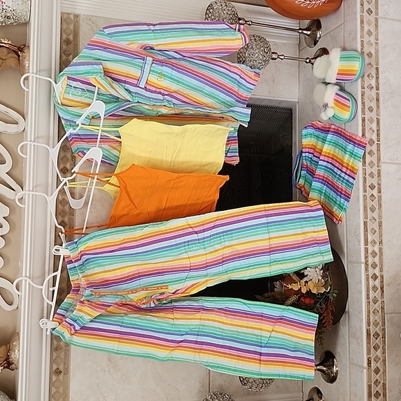 ๐งก๐ VICTORIA'S SECRET Flannel Orange/Yellow STRIPED Pajama Set ๐๐งก - Picture 1 of 16